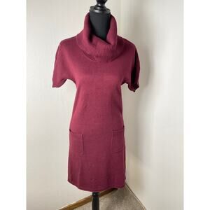 Athleta Women's Zuni Cowl Neck Gorpcore Casual Cotton Sweater Dress Burgundy S